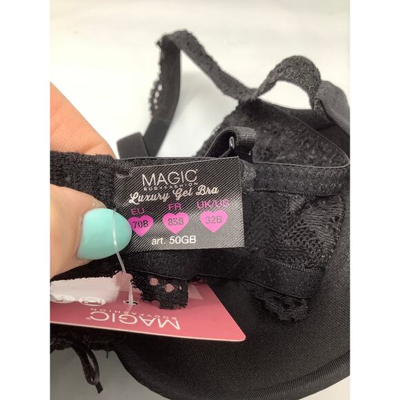 Magic Bodyfashion Women's 32B Black Luxury Gel Bra Underwire Lace Trim Q6-12 - Picture 5 of 7